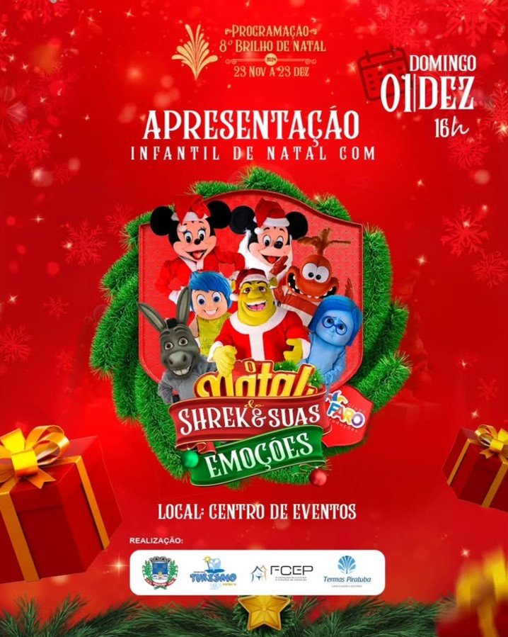 Show Infantil de Natal de Natal com O Natal do Shrek e suas emoções em Piratuba/SC
